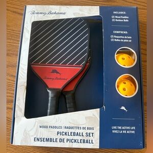 Tommy Bahama Pickleball Set NEW Wood Paddles + Balls Beach Game